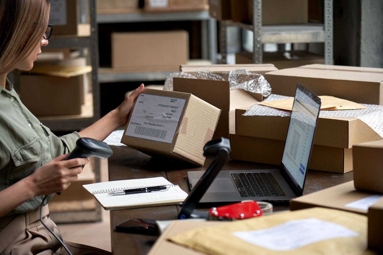woman scanning parcel to ship